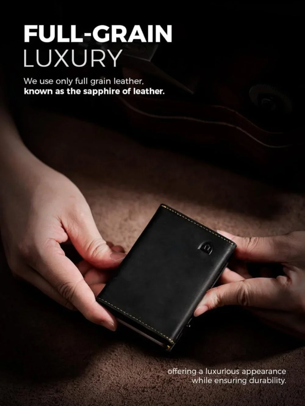 Sleek Minimalist Leather Wallet for Men, RFID Blocking, Slim Trifold Design